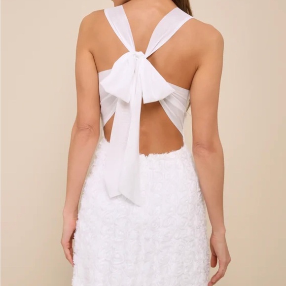 LULU’S Delicate Wonder White 3D Floral Tie-Back Sleeveless Mini Dress - Picture 2 of 3